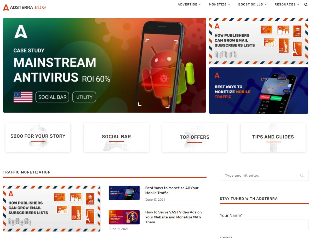 screenshot of Adsterra Ad Network